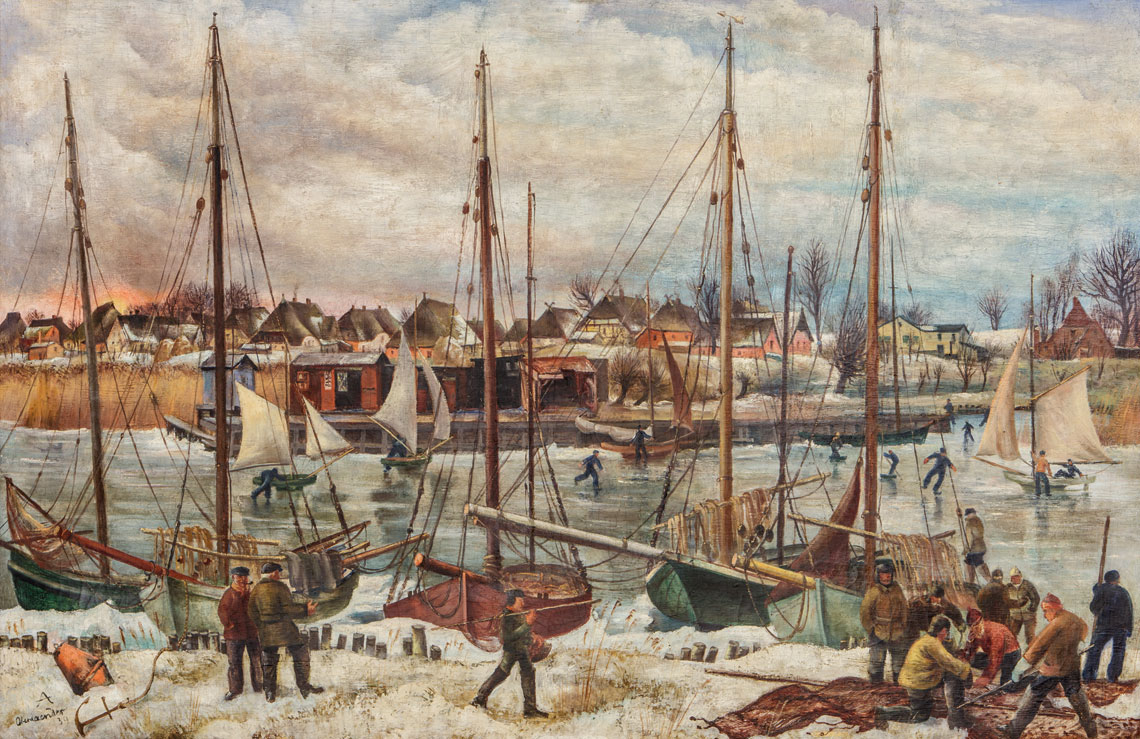 Hans Emil Oberländer, Winterhafen auf dem Fischland, 1939